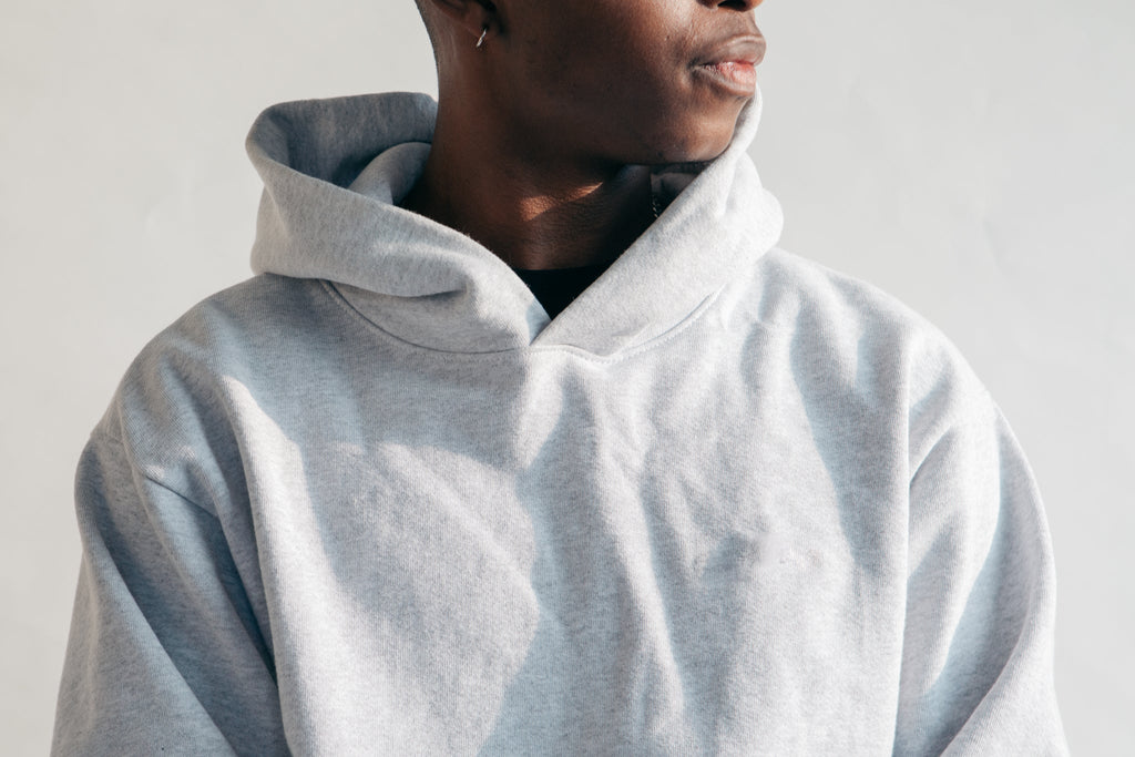 Classic Hoodie in heather grey, front close-up