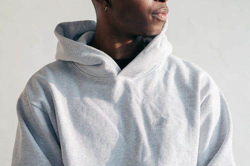 Classic Hoodie in heather grey, front close-up